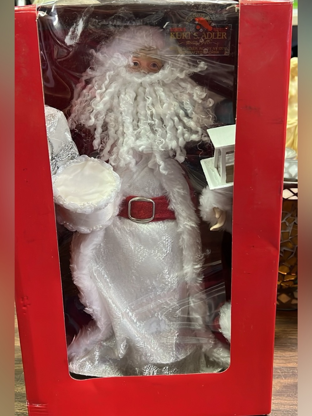 Kurt Adler Vintage Santa Christmas Tree Topper White Silver with Box